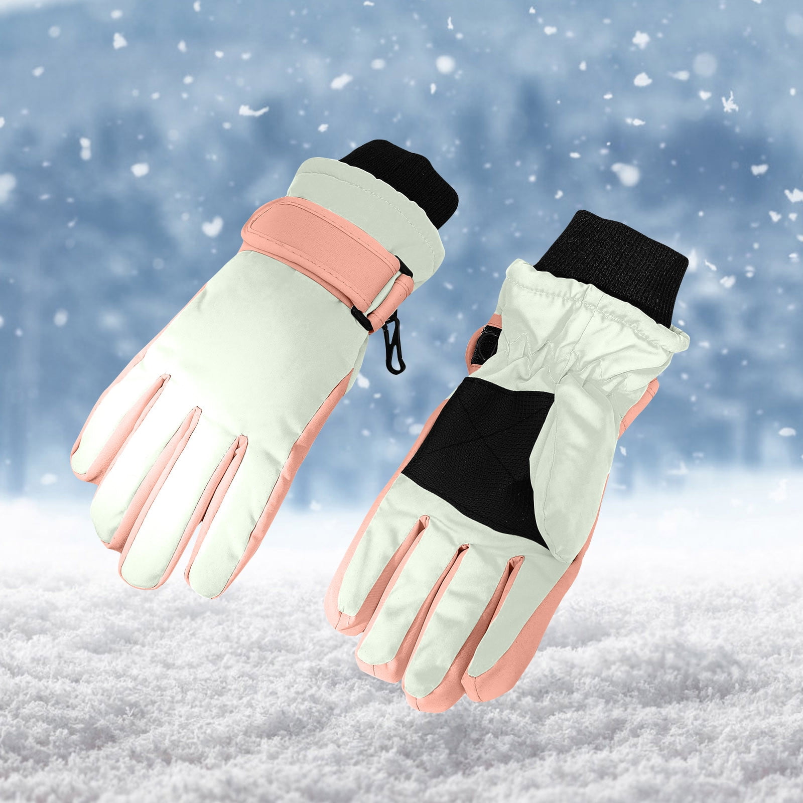 Kaemgyyd Children Toddler Waterproof Gloves Fashion Adjustable Snow Ski Gloves Fleece Lined Windproof Cold Weather Gloves 3-15 T