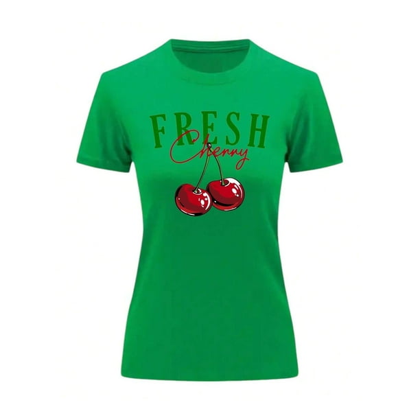 Playera Blusa De Cerezas Fresh Cherry Ropa Para Mujer Ropa Para Dama Color Verde Talla Grande Marca Emil SaEs