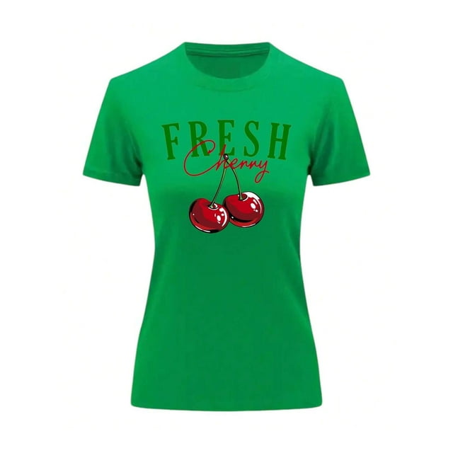 Playera Blusa De Cerezas Fresh Cherry Ropa Para Mujer Ropa Para Dama Color Verde Talla Chica Marca Emil SaEs