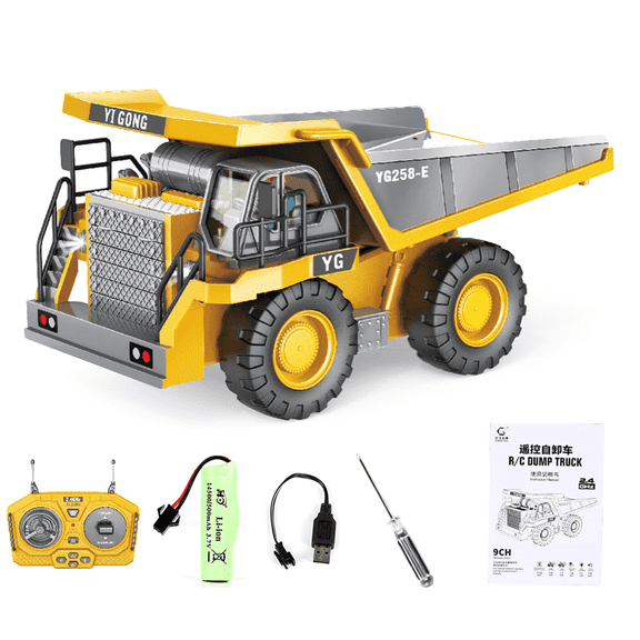 1047 Children 2.4G ，9CH Remote Control Model Car Toys Dump Truck Vehicle Christmas Birthday Gifts，1 Battery