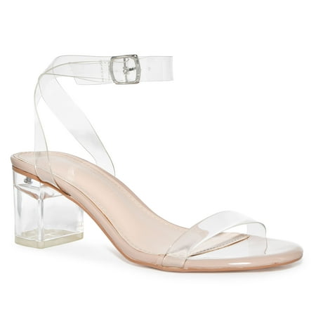 

Wild Diva Women s Patent Clear Strap Lucite Low Block Heels (Natural 10)