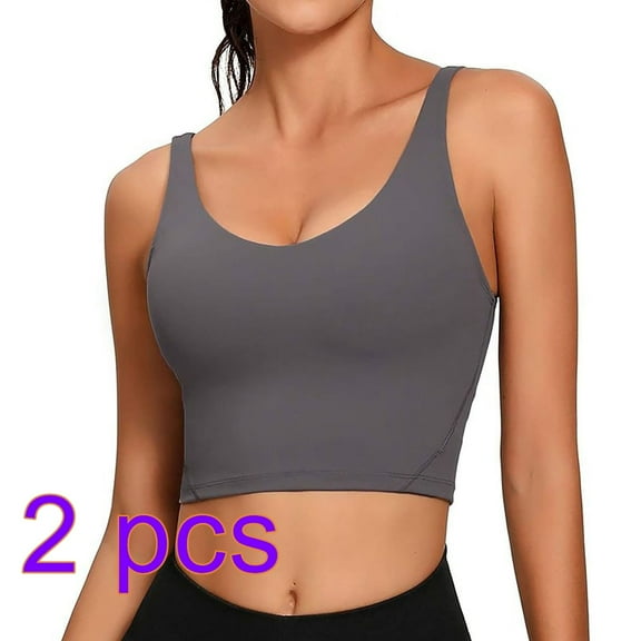 KAWELL 2PACK Women's Longline Sports Bra Wirefree Padded Medium Support Yoga Bras Gym Running Workout Tank Tops