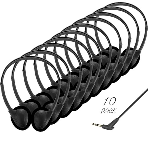 Ladont Auriculares para niños a granel para el aula escolar, paquete de 10, auriculares con cable para el aula para estudiantes, niños, niños pequeños, niñas y adolescentes (negro)