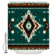 thumbnail image 2 of Southwestern Green Waterproof Fabric Shower Curtain, Boho Retro Ethnic Geometric Shower Curtain for Bathroom Curtains Bathtubs Hotel Washable Shower Curtains with 12 Hooks Stall 48x72in, 2 of 6
