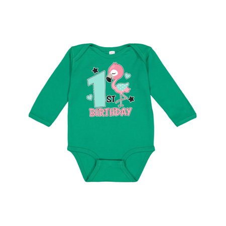 

Inktastic 1st Birthday with Flamingo Stars and Hearts Gift Baby Girl Long Sleeve Bodysuit