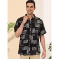 thumbnail image 2 of Lars Amadeus Camisa geométrica para hombre con botones, mangas cortas, camisas informales de verano Negro gris M Unique Bargains Camisas, 2 of 6