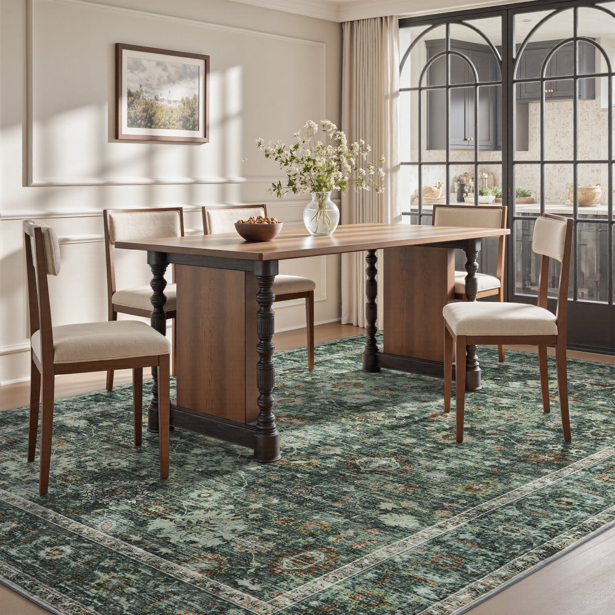 SIXHOME 9'x12' Area Rugs for Living Room Rugs for Bedroom Vintage Soft Floral Area Rug Washable Botanical Printed Carpet Non Slip Oriental Rug for Dining Room and Farmhouse Home Decor Green