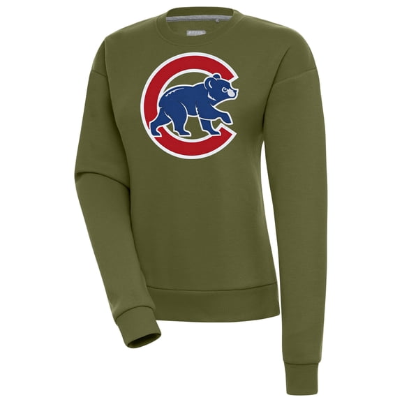 Women's Antigua Olive Chicago Cubs Victory Pullover Sweatshirt