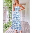thumbnail image 3 of Women's Summer Tropical Leaf Print Maxi Dress, Strapless Ruched Waist Sleeveless Flowy Long Dresses for Beach Vacation, 3 of 5