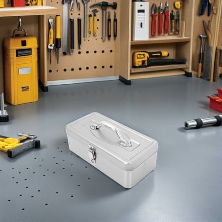 RENACLIPY Stainless Steel Toolbox Large Portable Metal Tool Organizer Box with Handle for Home