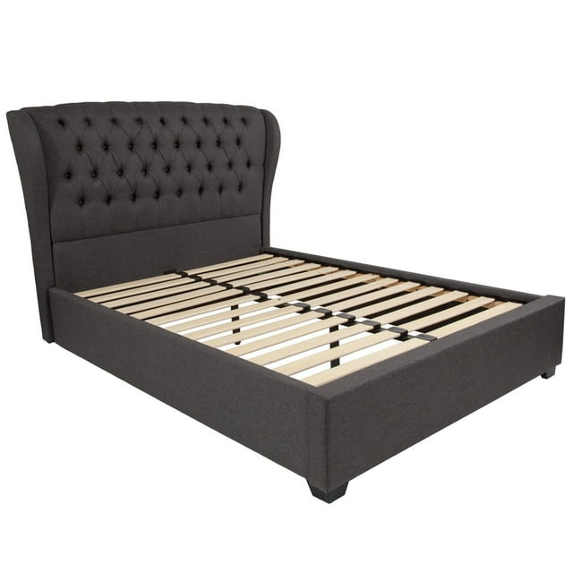 Barletta Tufted Upholstered Full Size Platform Bed in Dark Gray Fabric