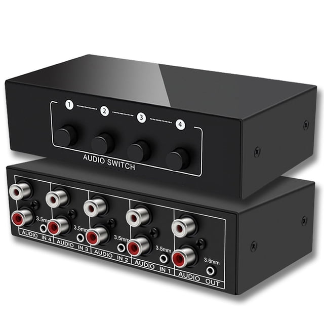 Interruptor de audio FlyRoadUp 4 entradas 1 salida A/B Aux 3.5 mm + RCA L/R