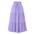 thumbnail image 2 of WRKEKC Long Skirts for Women Summer, Casual Skirts for Women, Women's Trendy Casual Ladies Comfy Solid Color A-Line Elastic Waist Pleated Long Skirts with Drawstring, 2 of 3