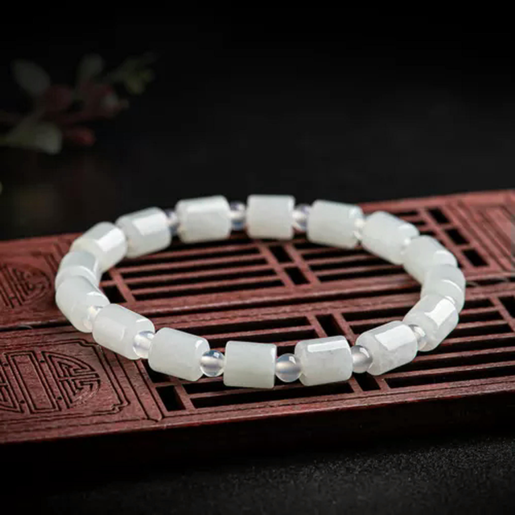 HOOUN Natural Grade A Jade Jadeite Agate Women Lucky Column Round Beaded Bracelet