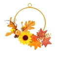 thumbnail image 2 of Yoziaaoa 5 Pcs Vibrant Artificial Floral Wreath Arrangement with Autumn Sunflower and Maple Leaf Design, Sturdy Metal Frame for Year-Round Wall Display(Yellow), 2 of 6