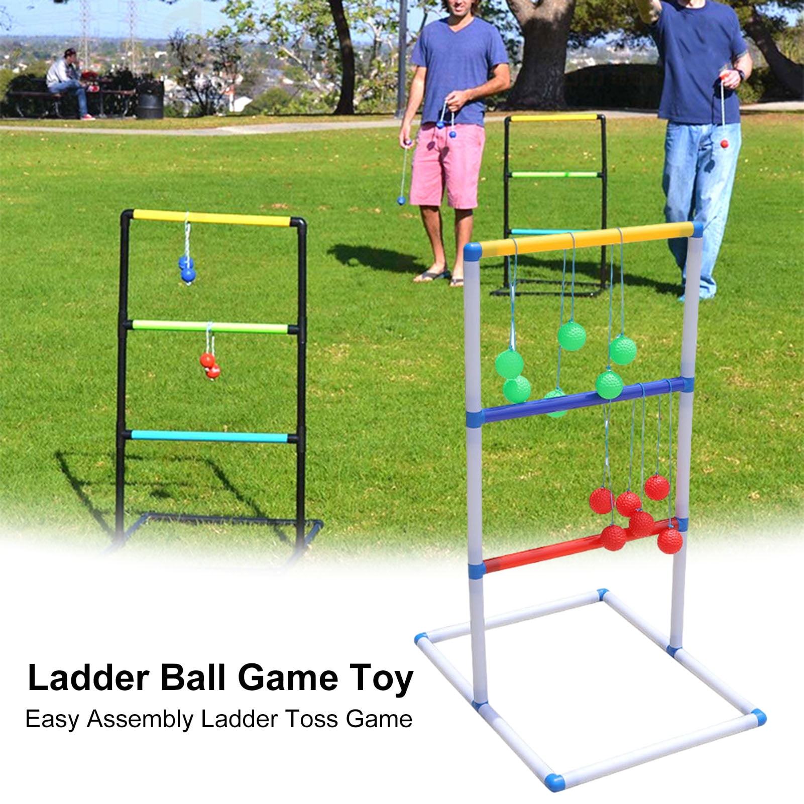 YIFAEUX 1 Set Ladder Toss Ball Game with 6 Soft Rubber Golf Balls Easy Assembly Funny Family Kids Indoor Outdoor Yard Lawn Throwing Ball Toy