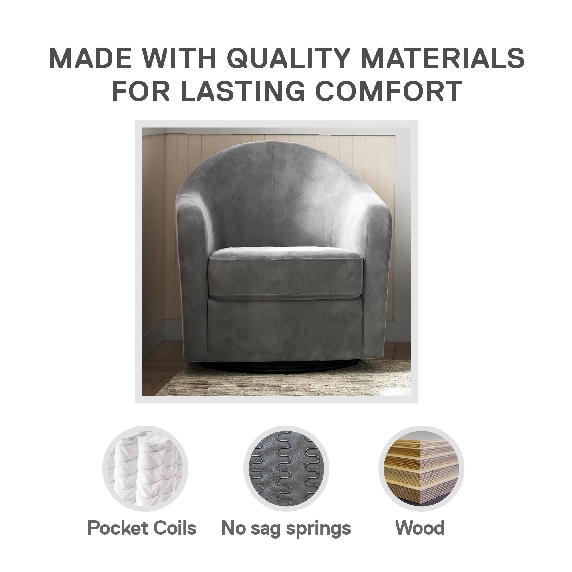 DHP Gentle Swivel Curved Accent Chair, Light Gray Velvet