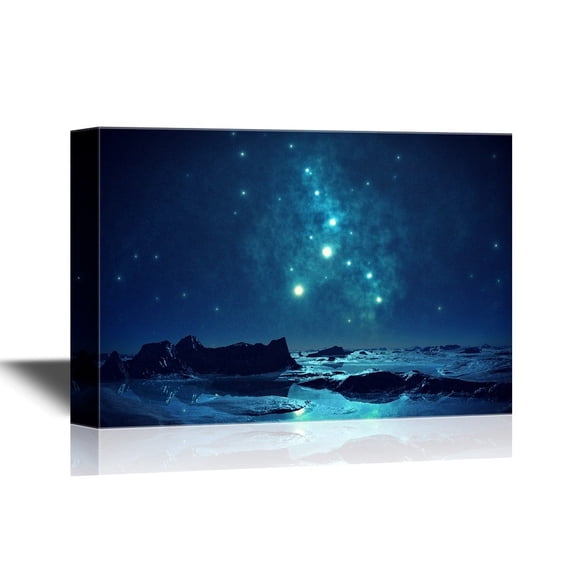 wall26 - Canvas Wall Art - Watercolor Painting Style Scenery with Mountains Under The Night Sky - Giclee Print Gallery Wrap Modern Home Art | Ready to Hang - 32x48 inches