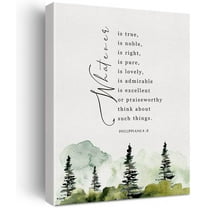 Bible Verse Watercolor Canvas Print Decor Whatever is True Philippians 4 : 8 Wall Painting Posters Artwork 12”X15” Modern Home Office Decoration (Framed)…