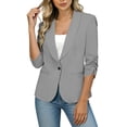thumbnail image 6 of TGSLY Women's Ruched 3/4 Sleeve Blazers Single Button Shawl Lapel Collar Coat Lightweight Slim Fit Casual Solid Color Jacket with Pocket M, 6 of 10