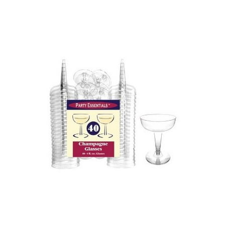 NW Party Northwest Enterprises 40 Count Hard Plastic 2-Piece Champagne Glass Set, 4-Ounce, Clear Multi-Colored