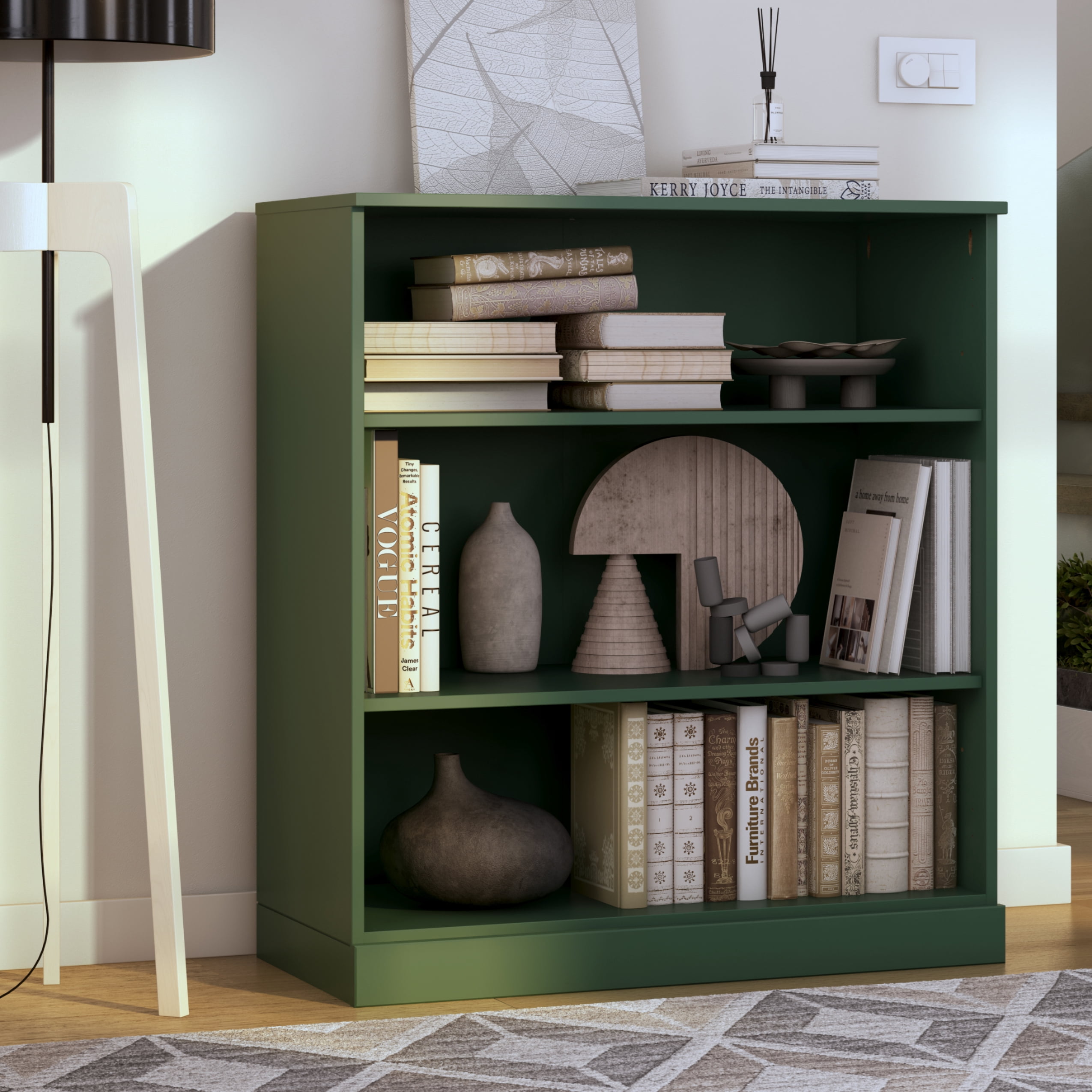 Palace Imports 100% Solid Wood 3-shelf Bookcase with Adjustable Shelves, Green