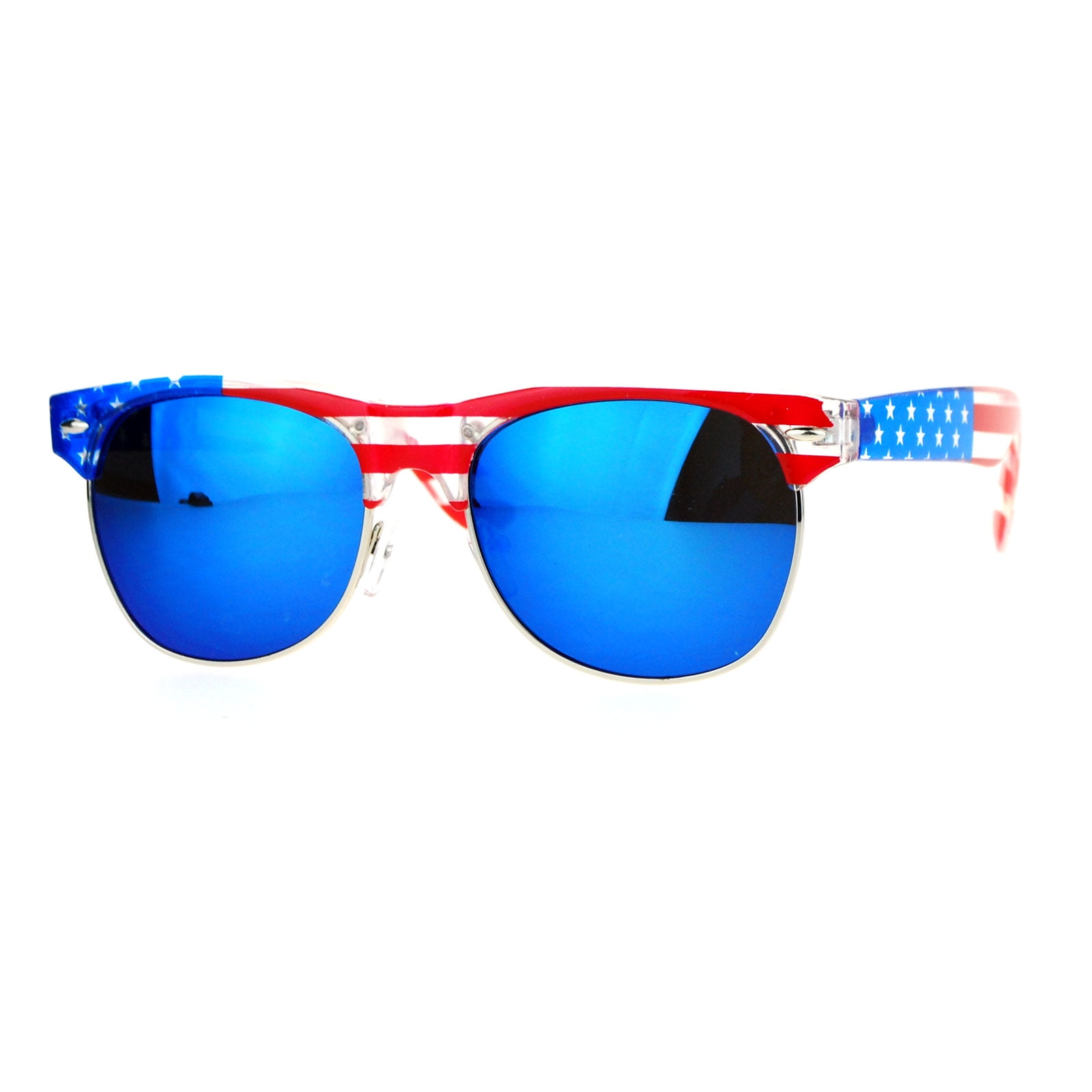 3 Pair USA American Flag clear frame Fire Blue Mirror lens sunglasses classic 