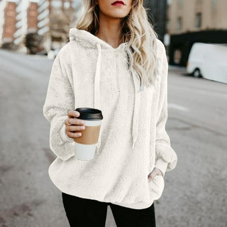 Fashion Women Oversized Warm Fluffy Hoodies Fleeces Solid Color Long Sleeve  Pullover Tops Outerwear Sweatshirt | Walmart Canada