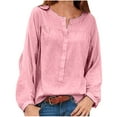 thumbnail image 1 of Pompotops Blouse Décontractée à Manches Longues pour Femmes, Col Rond, Couleur Unie, Boutons Ouverts, 1 of 5