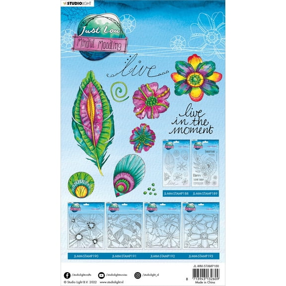Studio Light Mindful Moodling Clear Stamp-Nr. 188, Feather And Flowers