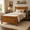 thumbnail image 2 of Ktaxon Twin Wood Platform Bed Frame with Headboard, Teen Bed, Brown, 2 of 7