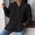 thumbnail image 2 of Women Blouses Dressy Casual Fall Comfy V-Neck Long Sleeve Mitten- Cold Shoulder with Pocket Solid Color Leisure Cotton Hoodies Sweatshirts(Black,XXL), 2 of 5
