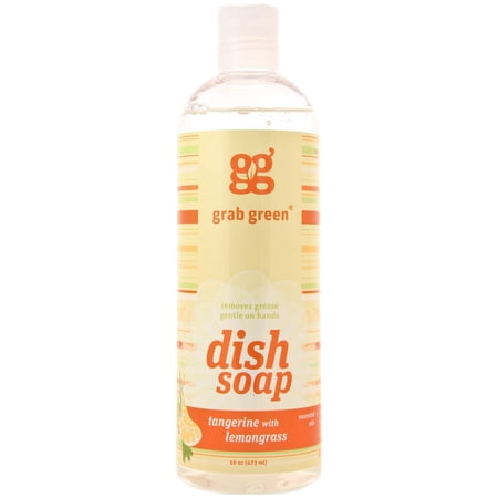 Grab Green Naturally-Derived, Biodegradable Liquid Dish Soap, Tangerine with Lemongrass, 16 Ounce Bottle