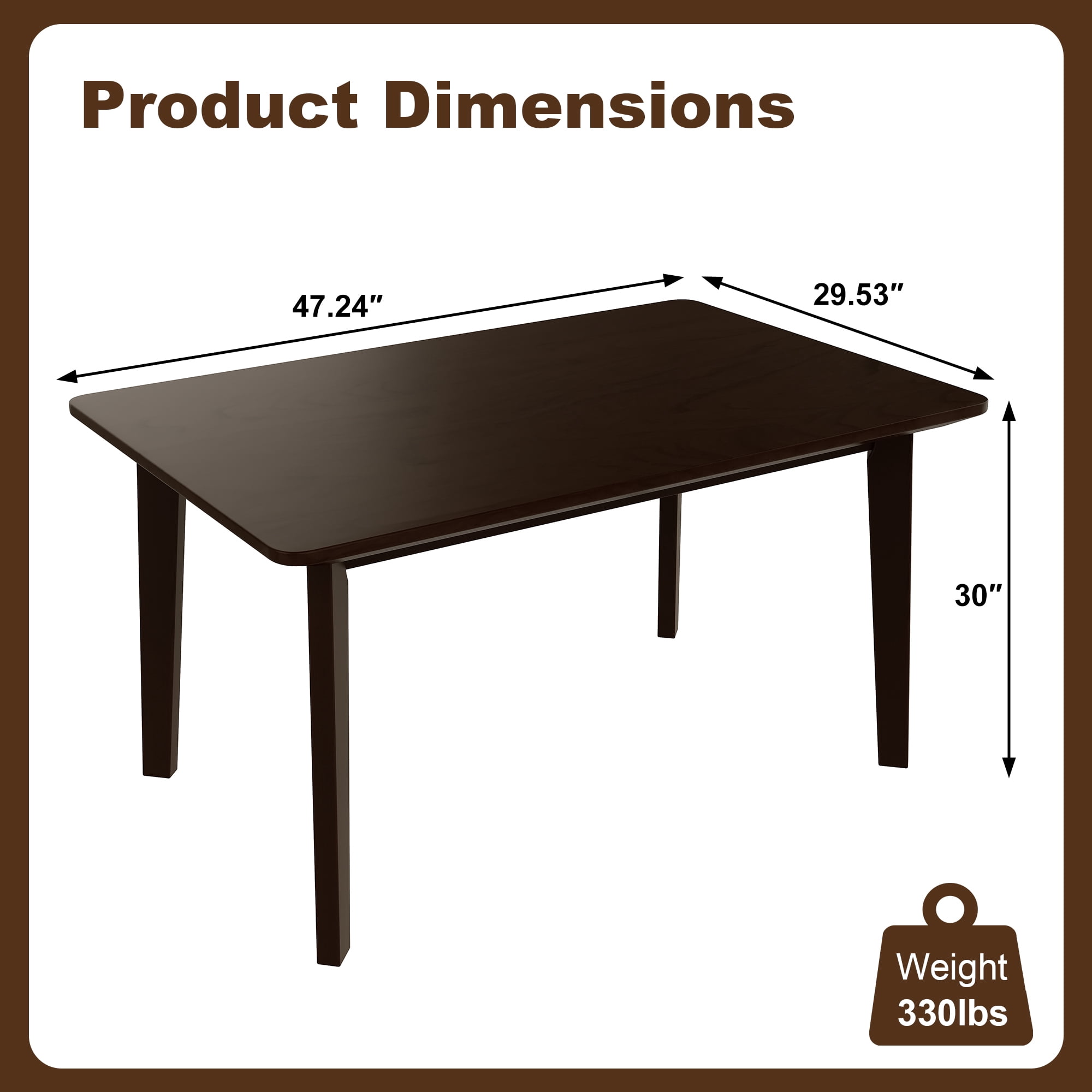 Euroco 47" Farmhouse Dining Table for 4,Wooden Rectangular Kitchen Table with Wood Frame for Dining Room,Kitchen Living Room,Espresso
