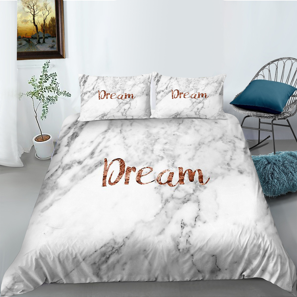 wenjialing 3D Marble Printing Duvet Cover Set Soft Bedding Set Quilt