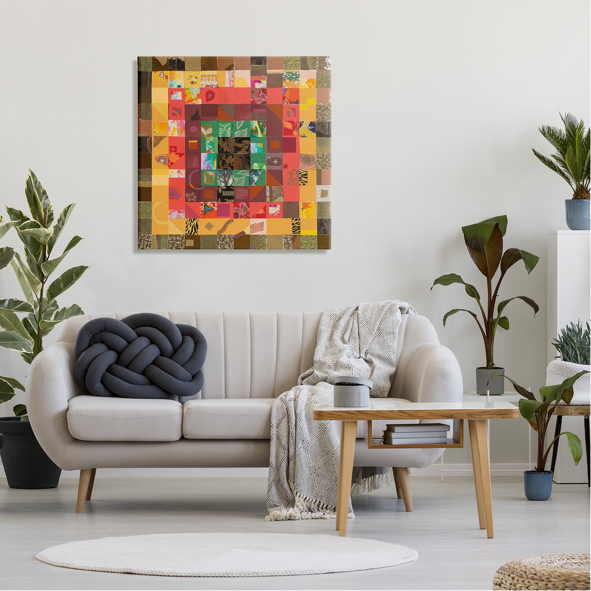 Stupell Industries Patterned Geometric Collage Abstract Painting Gallery Wrapped Canvas Art Print Wall Art, 30 x 30