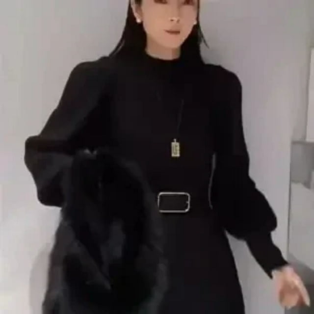 LNGOOR QWEEK Automne Hiver Robe Chandail Tricotée Femmes Vintage Tricot Manches Longues Mini Courte Robes avec Ceinture