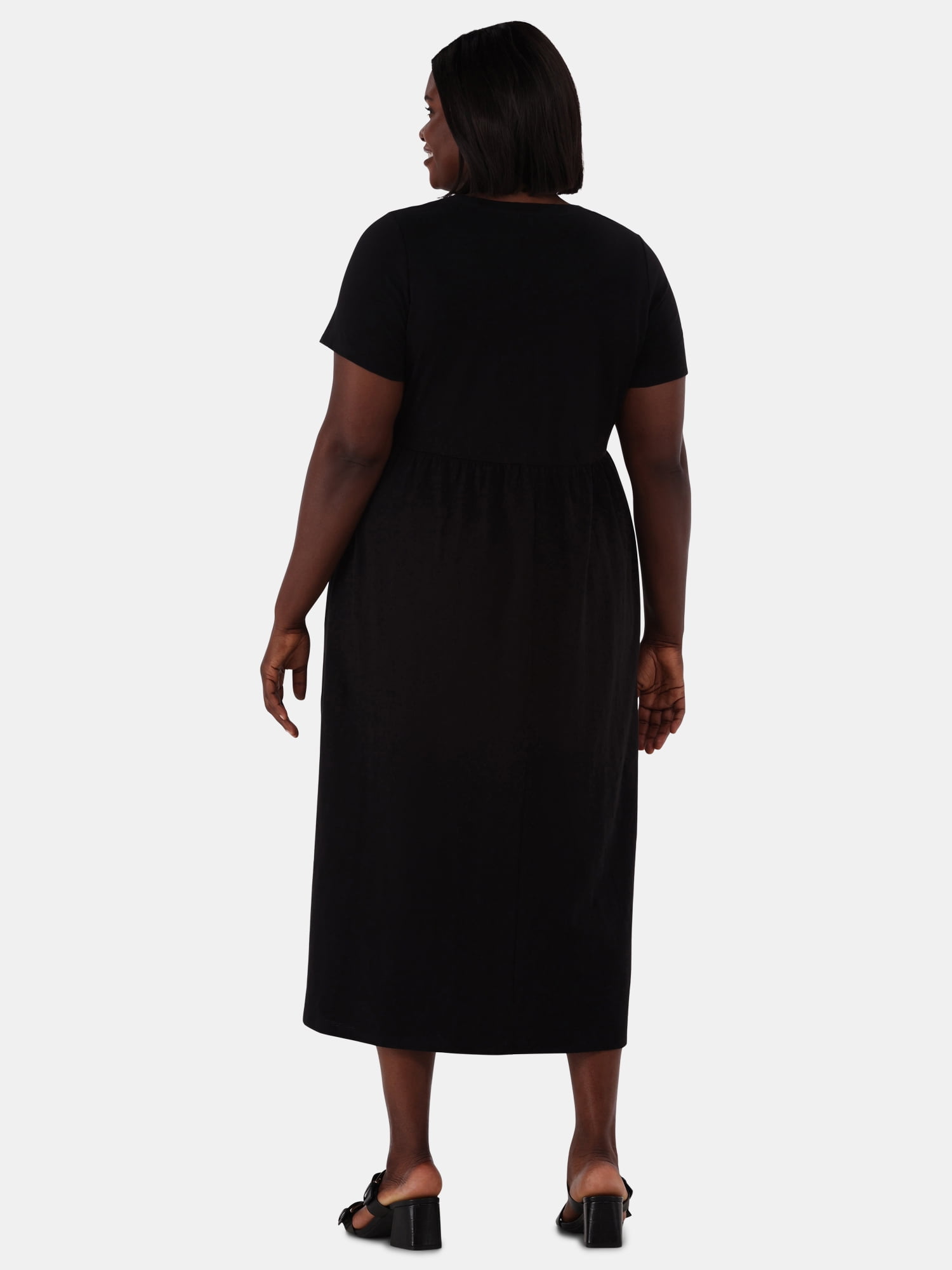 Terra & Sky Women's Plus Size Cotton Gathered Waist T-Shirt Dress, Sizes 0X-5X