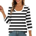 thumbnail image 6 of hotojiny T Shirts for Women Spring Fashion Striped Crew Neck Casual Tops Summer Soft 3/4 Sleeve Loose Tees Clothes, 6 of 7