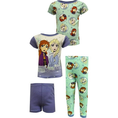 Disney Girls Frozen II Elsa and Anna 4 Piece Cotton Toddler Pajama Set 2T White Walmart