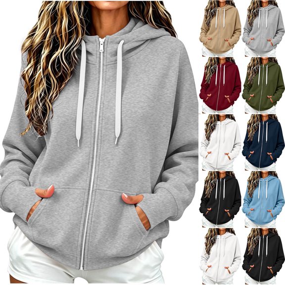 Women Full Zip Up Hoodie Sweatshirt Sevevn Drawstring Hood Kangaroo Pockets Soft Fleece Casual Top for Daily Loungewear Sports Street Wear