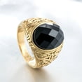 thumbnail image 4 of Unisex Stainless Steel Ring Carved Gemstone Jewelry Retro European American Style Black Golden Stones Everyday, 4 of 5