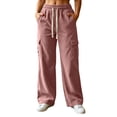 thumbnail image 2 of Ovbmpzd Baggy Cargo Pants For Women Plus Size Wine Corduroy Wide Leg Pants Casual Drawstring Wasited Pants,S, 2 of 6