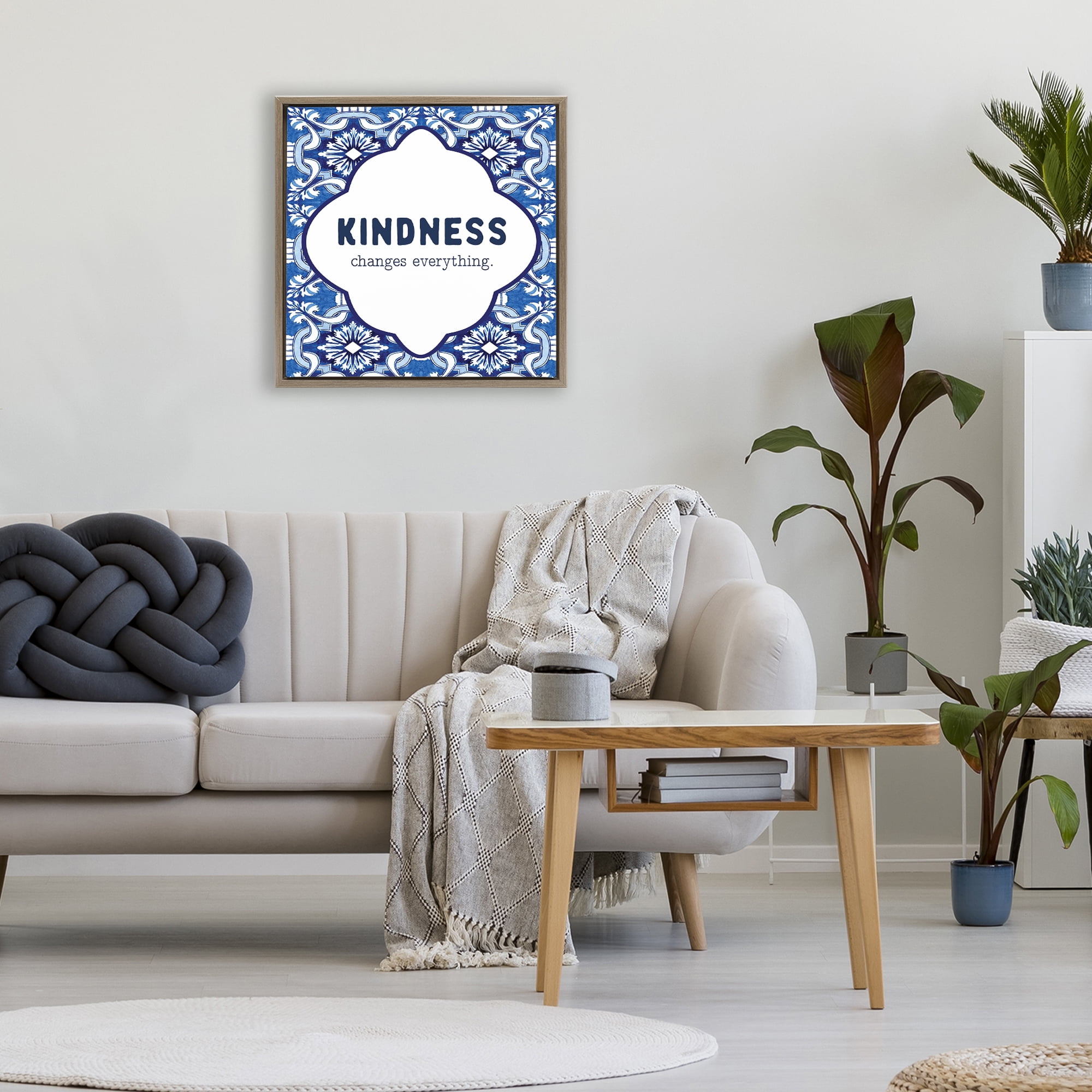 Patterned Kindness Changes Everything Brown Framed Floater Canvas Wall Art, design by Lettered and Lined