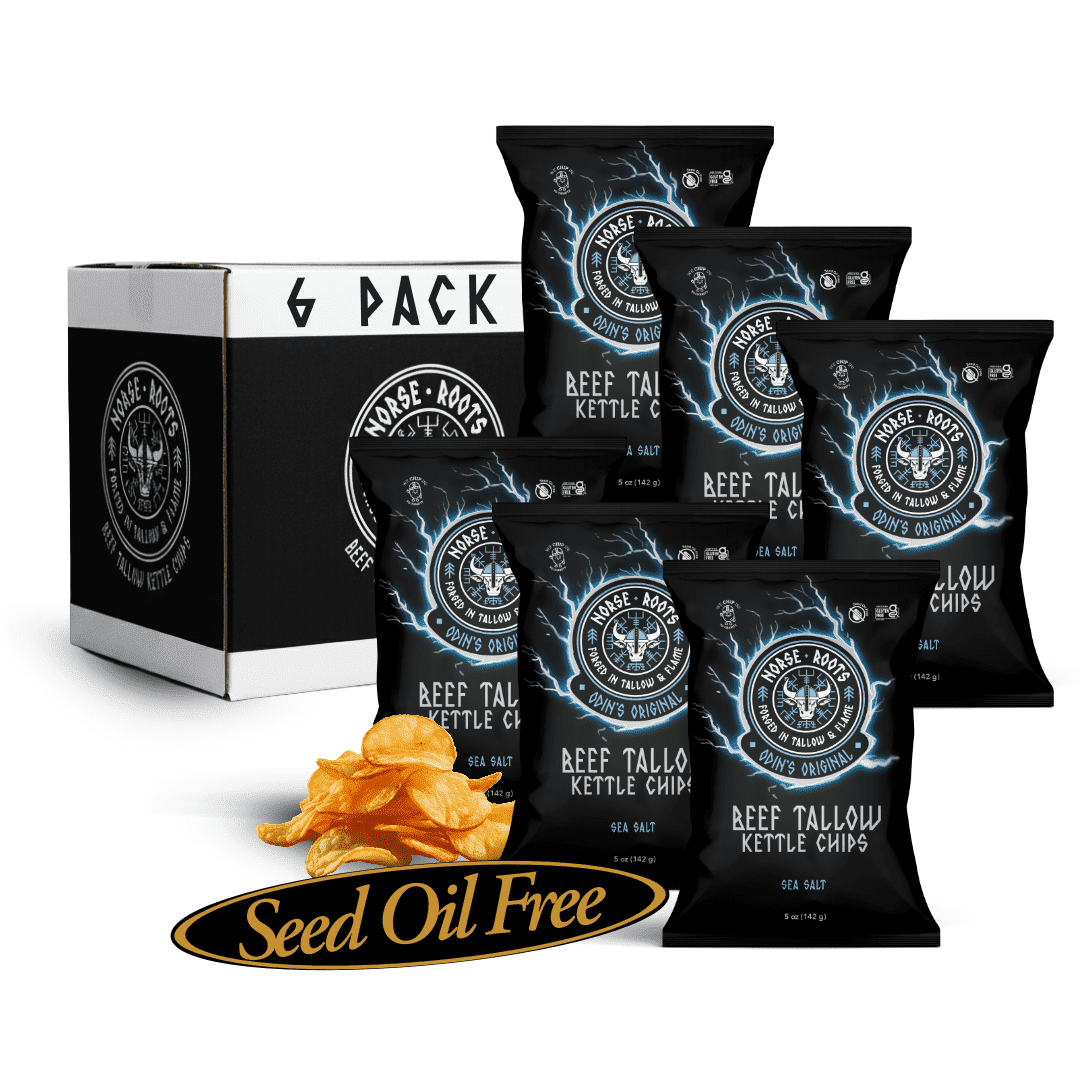 Norse Roots Beef Tallow Kettle Chips – Odin's Original (Sea Salt) – Seed Oil Free, Gluten Free, 6 Pack, 5 oz Bags