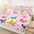 thumbnail image 3 of Homewish Girly Pink Cartoon Twin Sheet Sets for Teen, Kawaii Cartoon Butterfly Twin Fitted Sheet, Rustic Flower Floral Flat Sheet, Lightweight Room Decor, 3pcs, 3 of 7