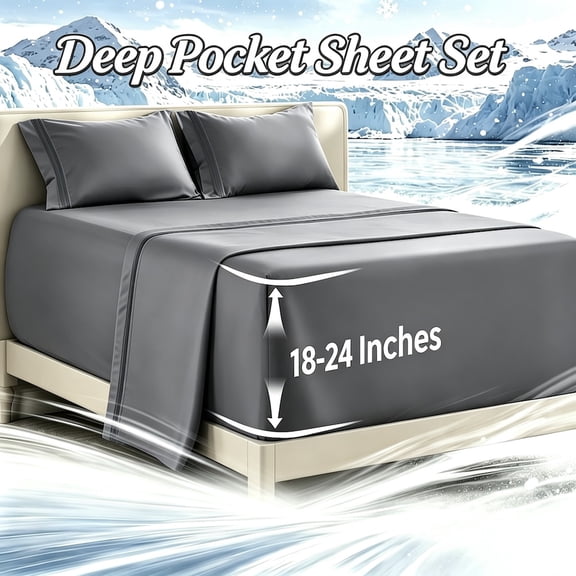 3/4 Piece Cooling Sheet Set, Dark Gray Twin, Comfy Breathable And Cooling Sheets - Hotel Luxury Bed Sheets for Women and Men - Fits Mattress 18-24 Inches Deep