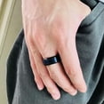 thumbnail image 2 of Hot Men's Blue Plating Band Stainless Steel Black/SilverEngagement Ring Sz 7-12, 2 of 9