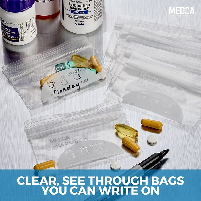 MEDca Pill Pouch Bags 4'' x 2.75 - Disposable Zipper Pills Baggies -100  Pack 