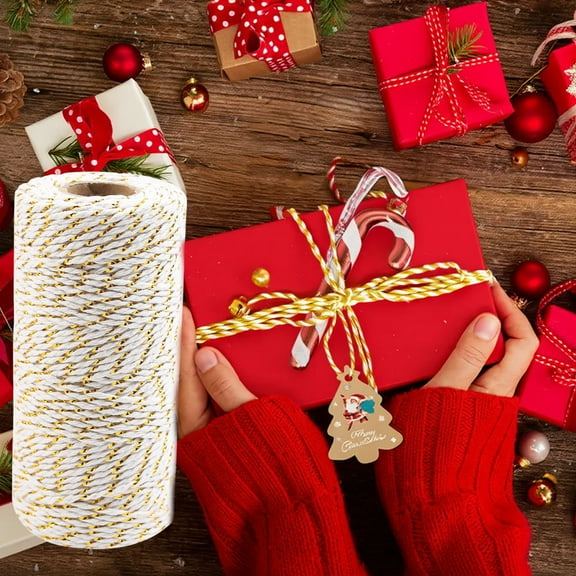 Honmine Christmas Twine for Gift Wrapping, Red and White Cotton String for Holiday Crafts, Natural Jute Twine for DIY Ornaments, Party Decorations, Tree Trimming
